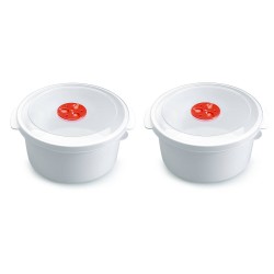 2x stuks magnetron voedsel opwarm potjes/bakjes 2 liter met speciale deksel - Magnetrondeksel